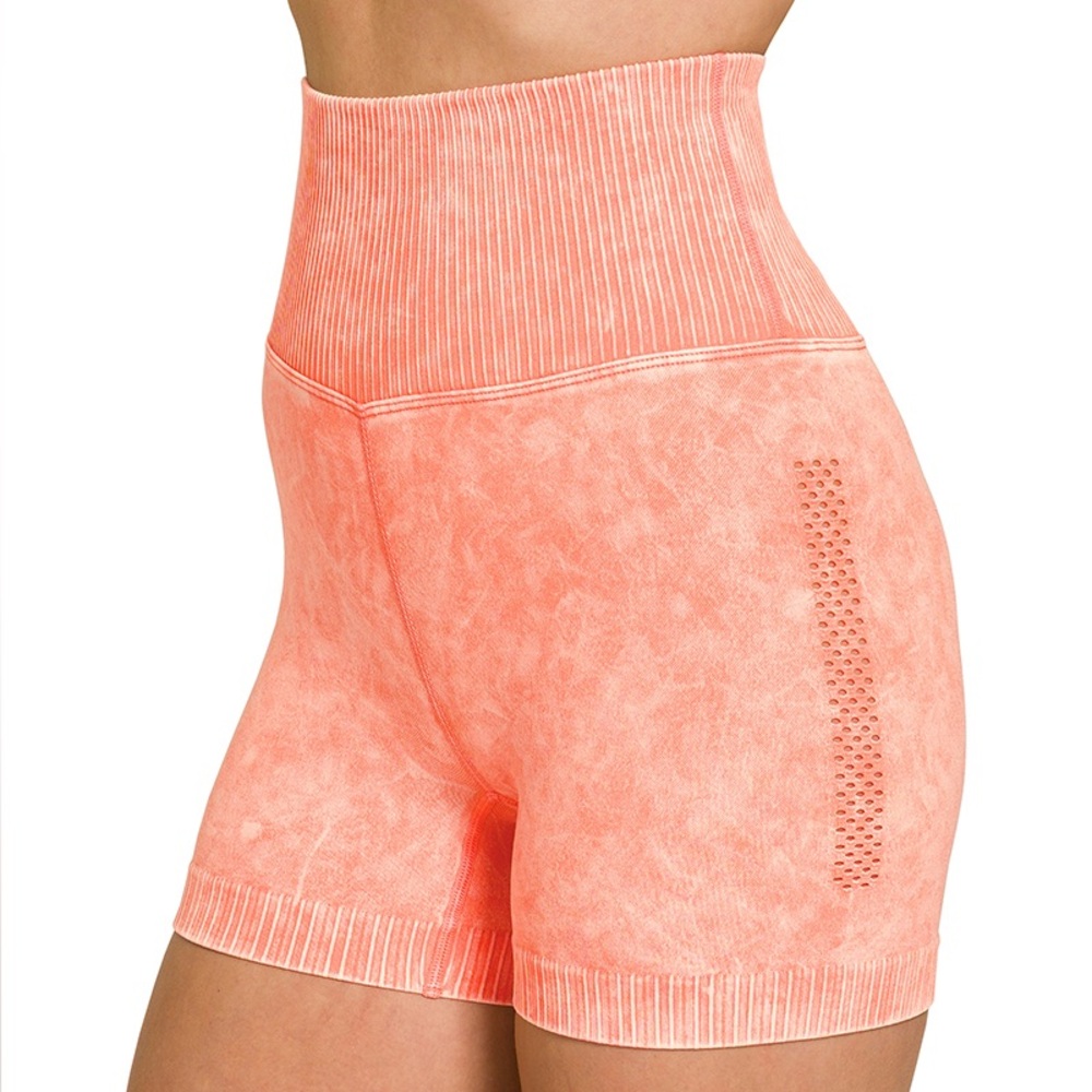 Washed Seamless High Waisted Shorts in Coral